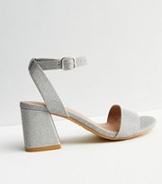 New Look Silver Shimmer 2 Part Block Heel Sandals